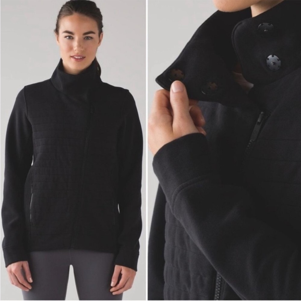 Lululemon Fleece To Be True Jacket Mock Neck Black 2 quilted athletic yoga